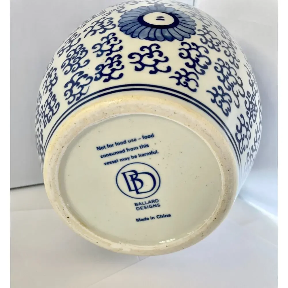 Chinoiserie Ballard Designs Blue and White Porcelain Ginger Jar NEW!!!